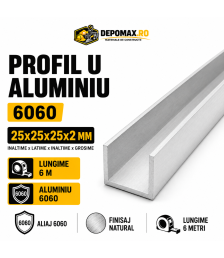 Profil U aluminiu 25 x 25 x 25 x 2 mm, 6 metri